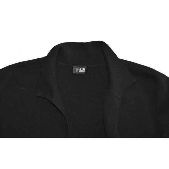 A7 Auth EILEEN FISHER Black Wool Knit V Neck Open Front Cardigan Sweater Size L - Picture 4 of 4